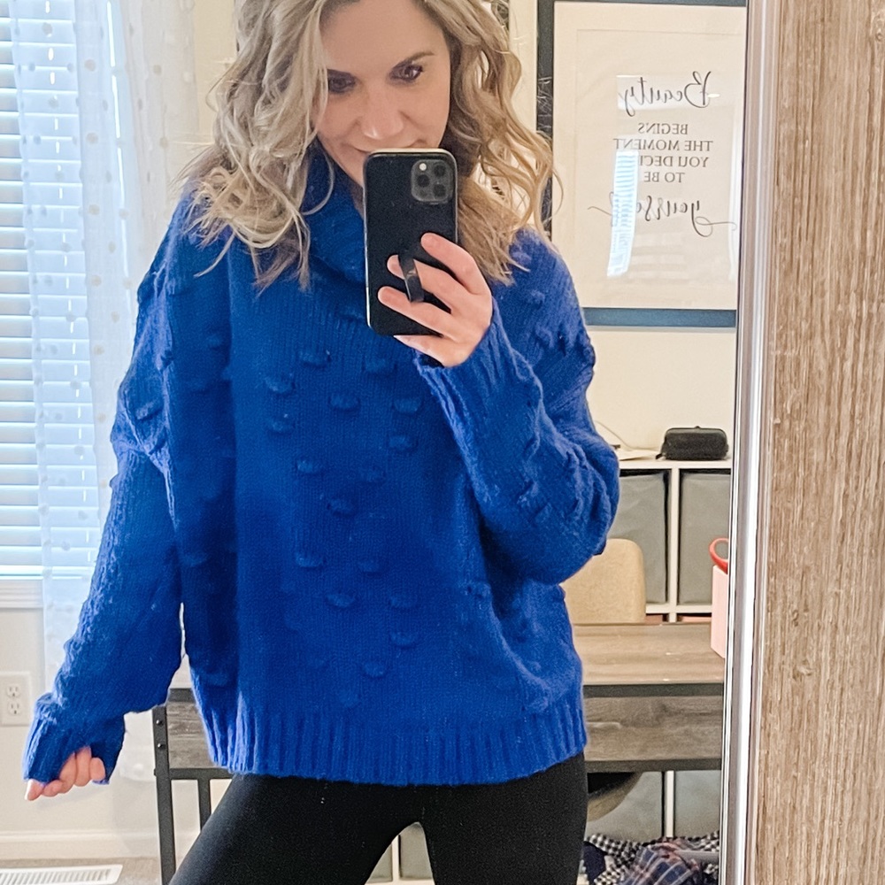 John + Jenn Blue Pom Pom Turtleneck Sweater
